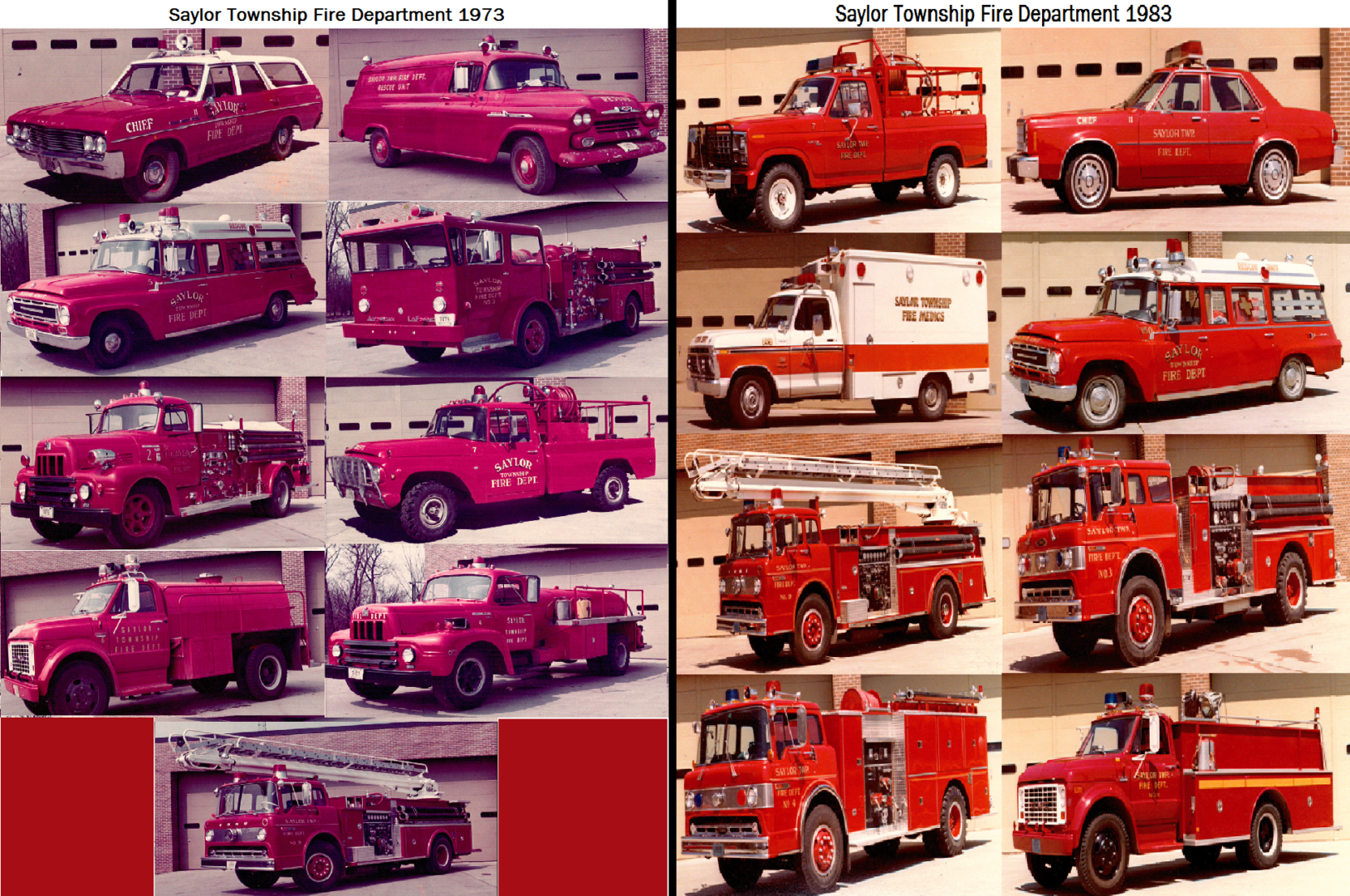 A collage of different types of fire trucks.