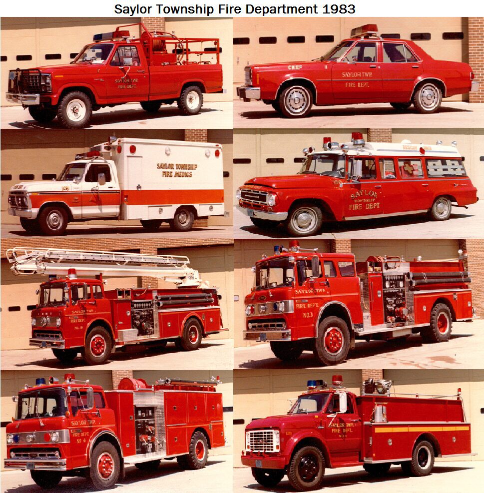 A series of pictures showing different types of fire trucks.